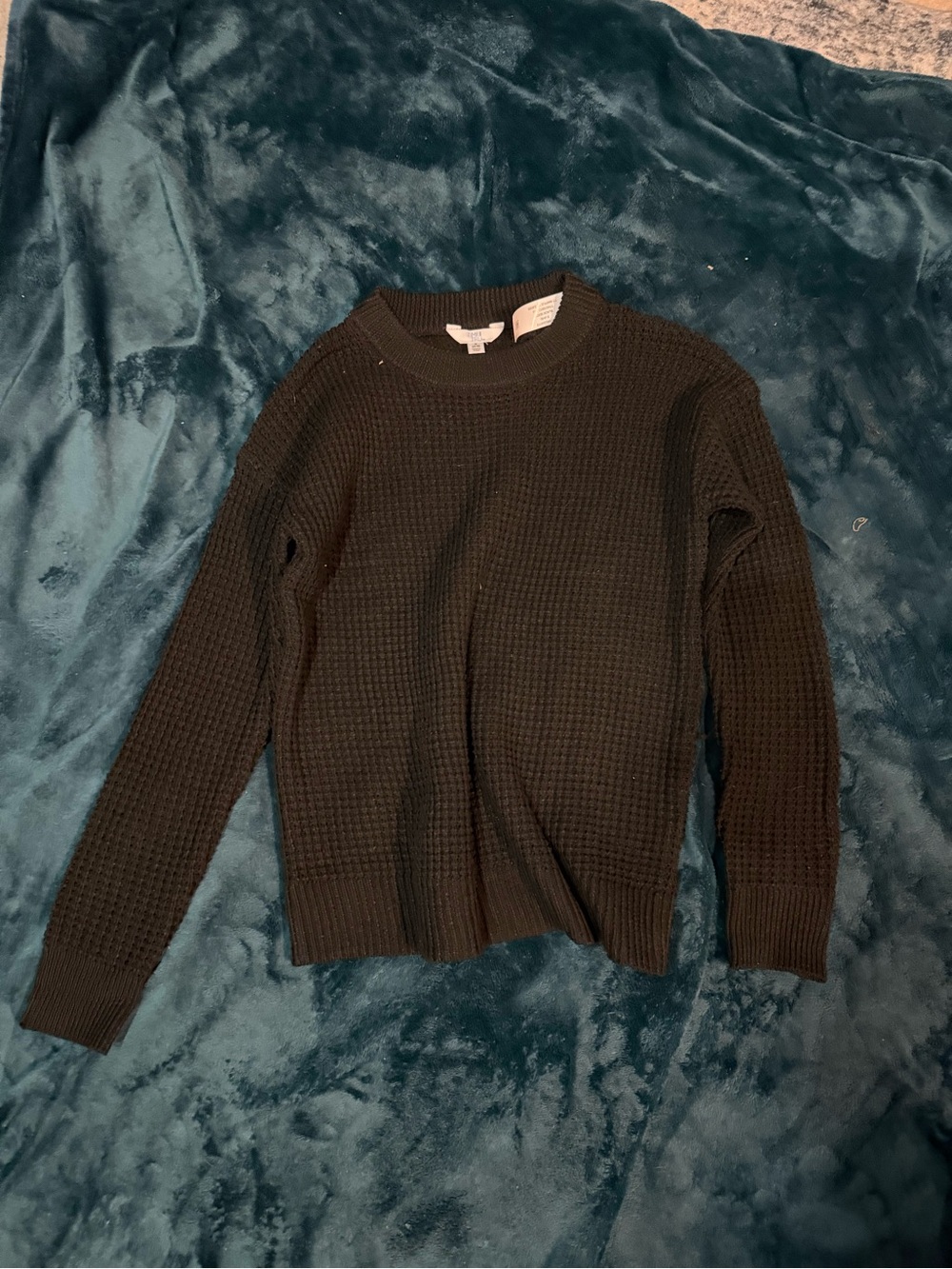 Women’s Black Waffle Knit Crewneck Sweater